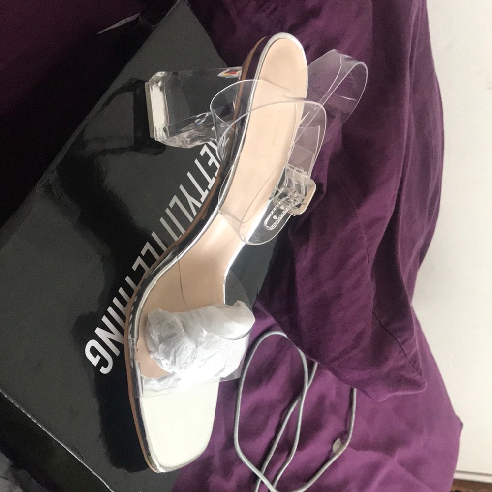 sliver clear ankle strap block cone heeled sandals
